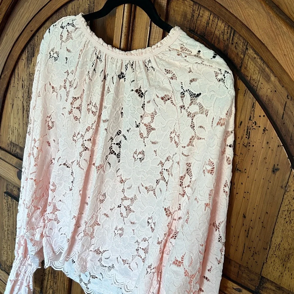 Free People Ballet Pink Olivia Lace Top Blouse